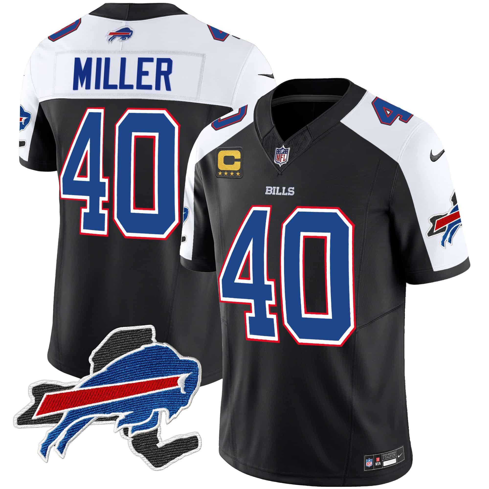 Men Buffalo Bills 40 Miller Black 2024 Nike Patch Vapor Limited NFL Jersey